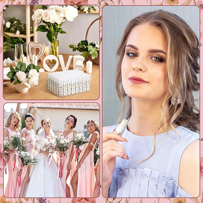 50 Pcs Wildflower Wedding Bridal Shower Gifts Bulk Floral Lip Balm Baby Shower Party Favors Thank You Appreciation Gifts for Women Tea Bachelorette Party