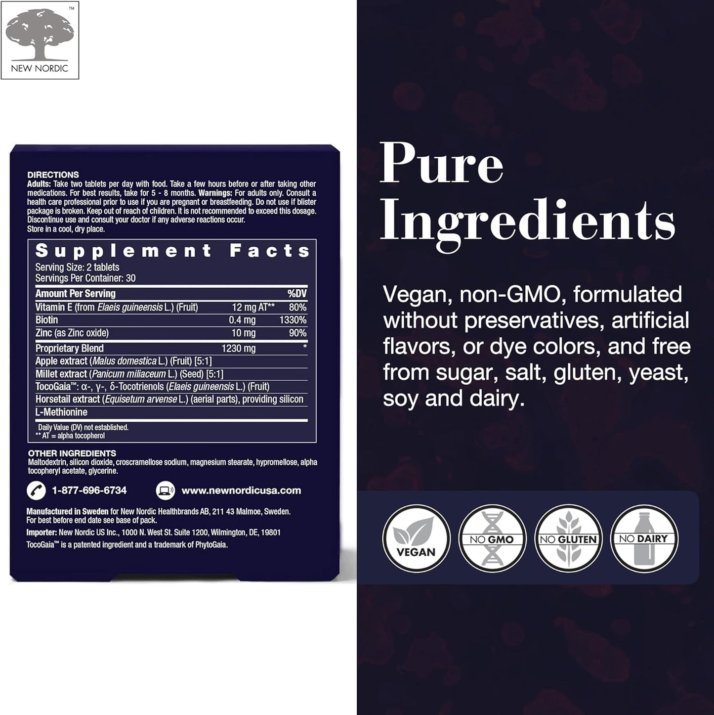 NEW NORDIC Hair GRO, Hair Growth Supplement, Biotin & Palm Fruit Extract Tocotrienols for Natural Regrowth, 60 Count (Pack of 1)