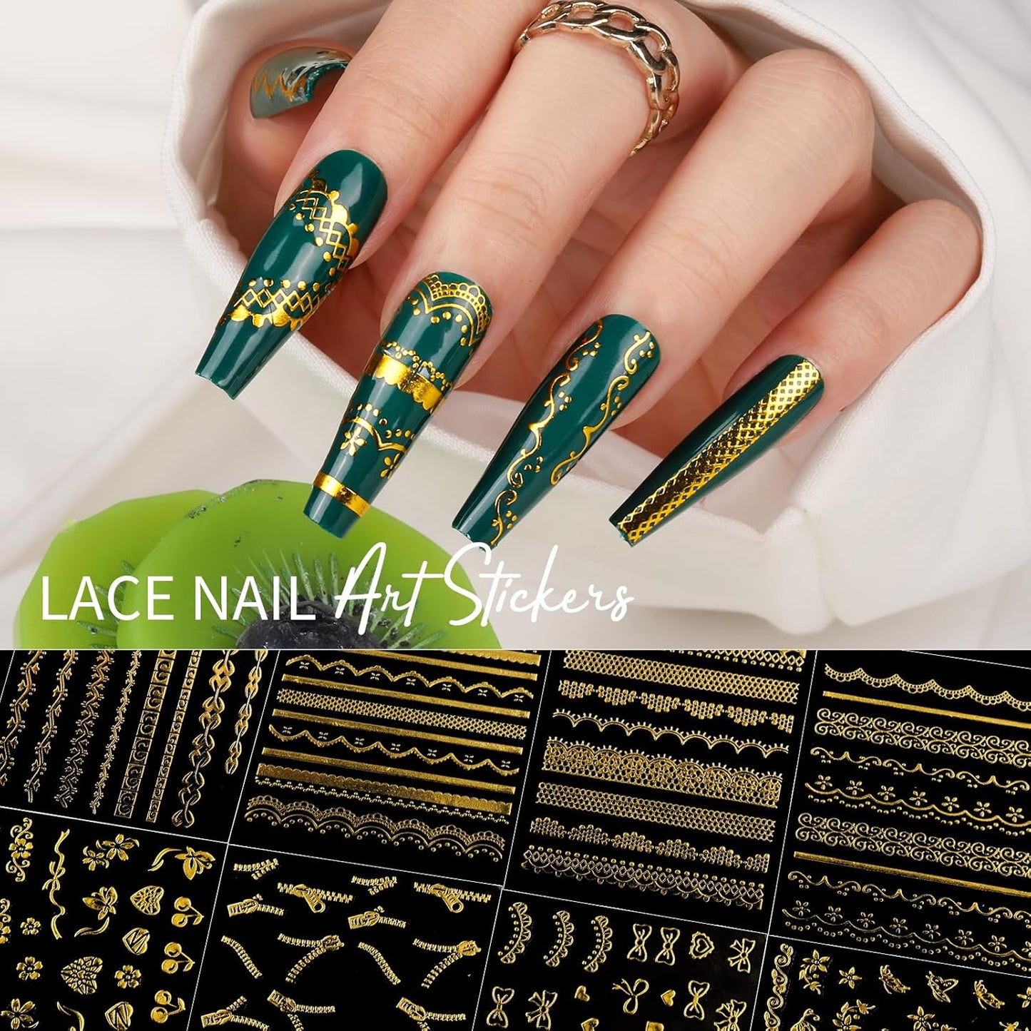 Teenitor 50 Sheets Nail Stickers for Nail Art, Nail Decals Gold Nail Stickers for Kids Women in Fall Winter Halloween Christmas, Nail Decorations