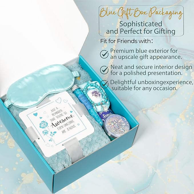 Self Care Gift Set for Women - With Bracelet, Spa Goods, Eye Mask, Blanket, Cup, Hair Tie, Socks, Mirror & Card - Unique Wellness, Birthday Gift Care Package - Get well soon gift baskets for women