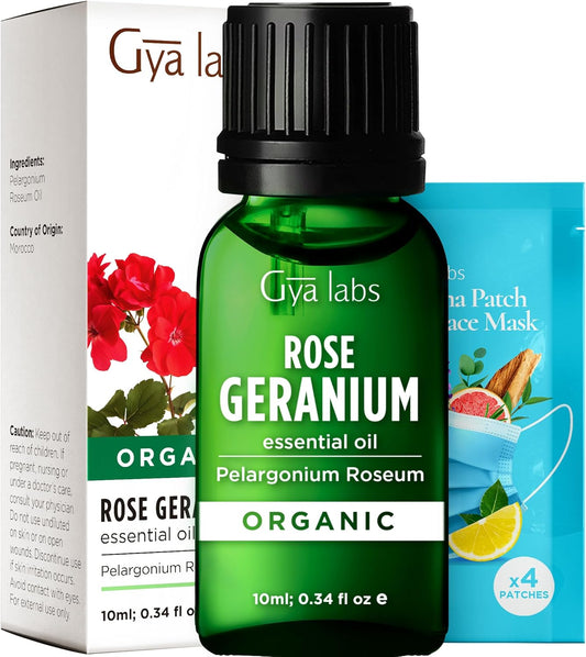 Gya Labs Organic Rose Geranium Essential Oil - 0.34 Fl Oz - for Skin, Hair, Diffuser, Aromatherapy, DIY Candle Making Scents
