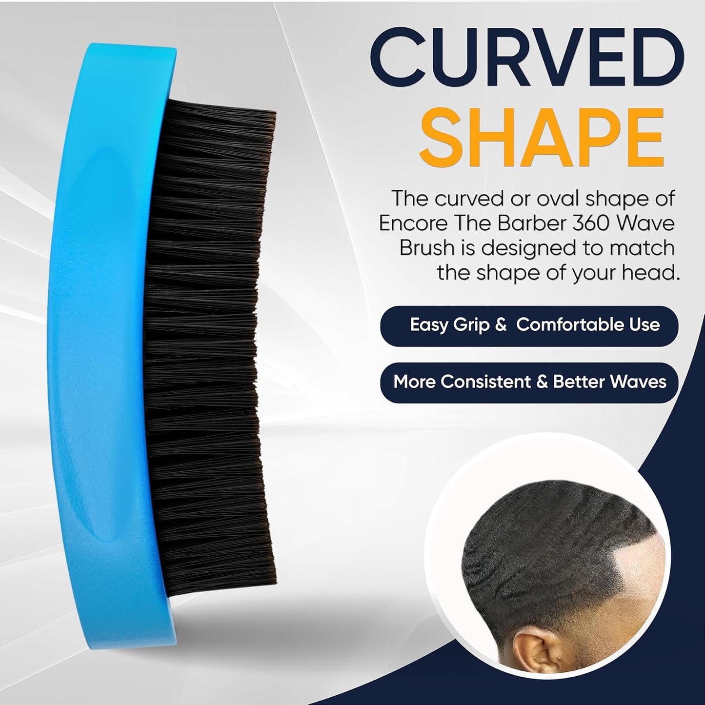 360 Wave Brush medium boar bristle | curved - palm - for man - women - boys - girls - hair waves(Blue)