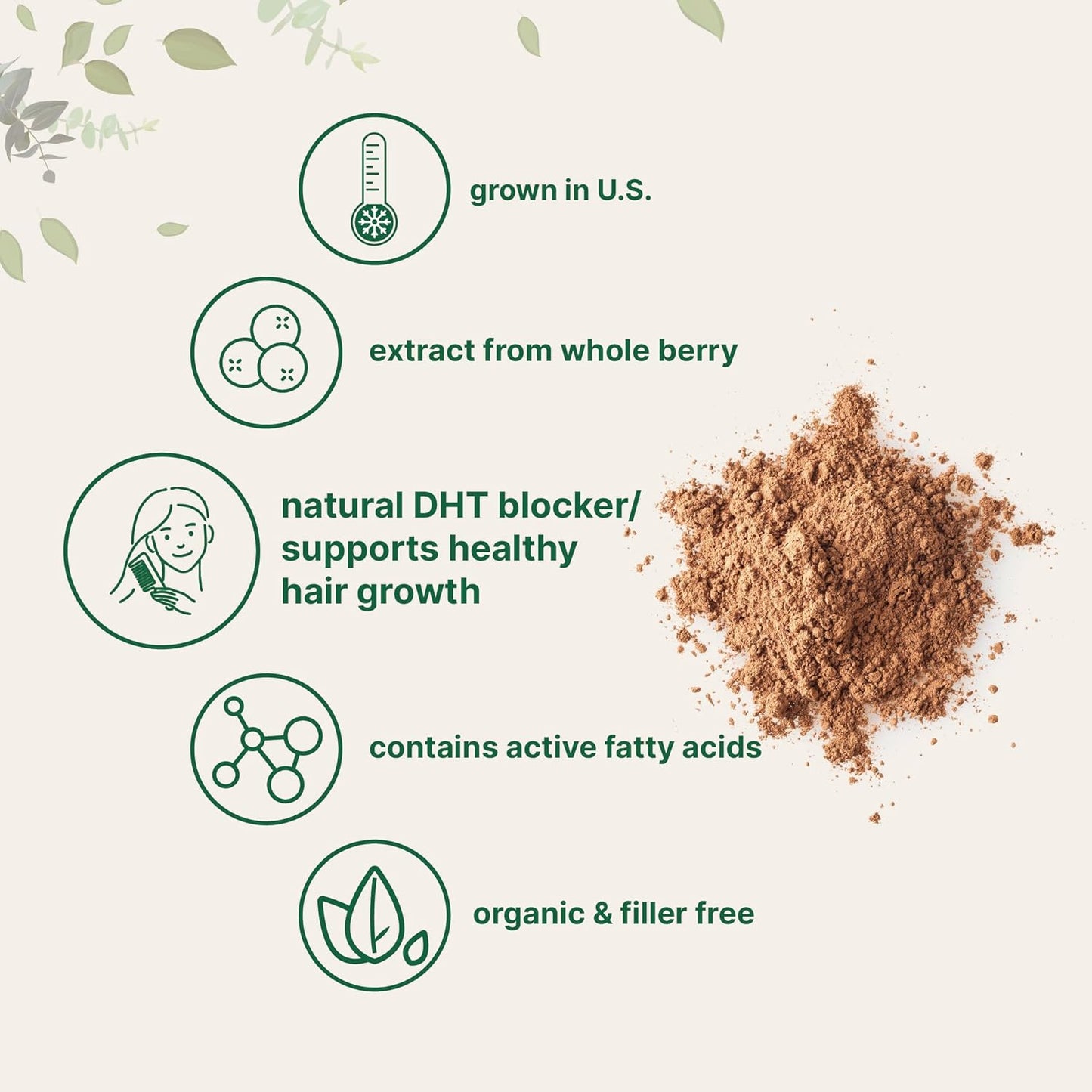 Sustainably US Grown, Organic Saw Palmetto Powder, 4 Ounce, with Active Fatty Acid, Pure Saw Palmetto Prostate & Hair Growth Supplement, Healthy Urination Frequency & Hair Loss Blocker Supplement