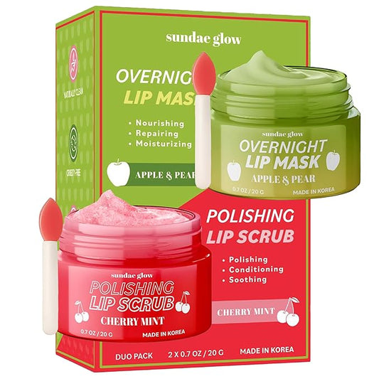 Apple, Pear, Cherry & Mint Lip Mask and Scrub - Dermatologist Tested, Hydrating & Exfoliating, Korean Skin Care, Nourishes, Softens & Brightens Lips - Vegan & Natural - 1 Pack