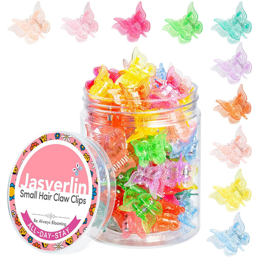 Mini Butterfly Hair Clips, Little Girls Y2k Accessories for Toddler Kids, Cute Tiny Claw Clips for Women Festival Sparkly 90s Outfits 10 Rainbow Colors 50 Pcs (Glitter)