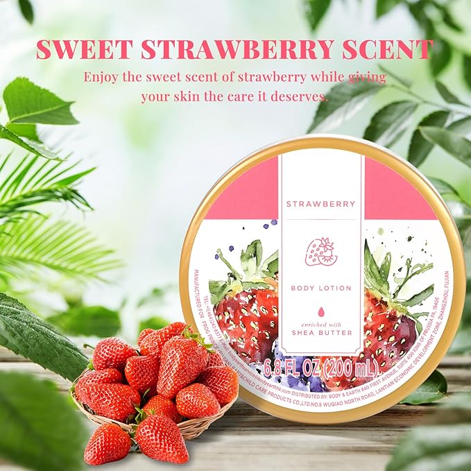 Princess Belle Strawberry Body Lotion, Shea Butter Lotion for Women and Men Dry Skin, Deep Moisturizing, Hydrating and Softening, Smell Good, 200ml(6.8floz)