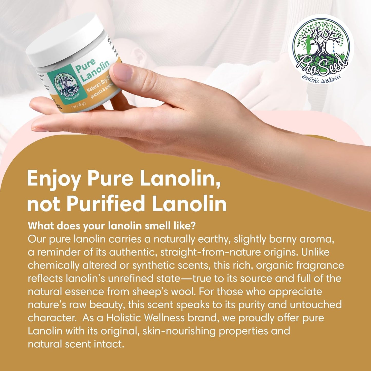 ProSeed Handmade Pure Lanolin Balm – US Pharmacopeia Grade for Moms, Babies & Skin Essentials – Single Ingredient Moisturizer for Dry, Sensitive Skin – Glass Jar, 2oz
