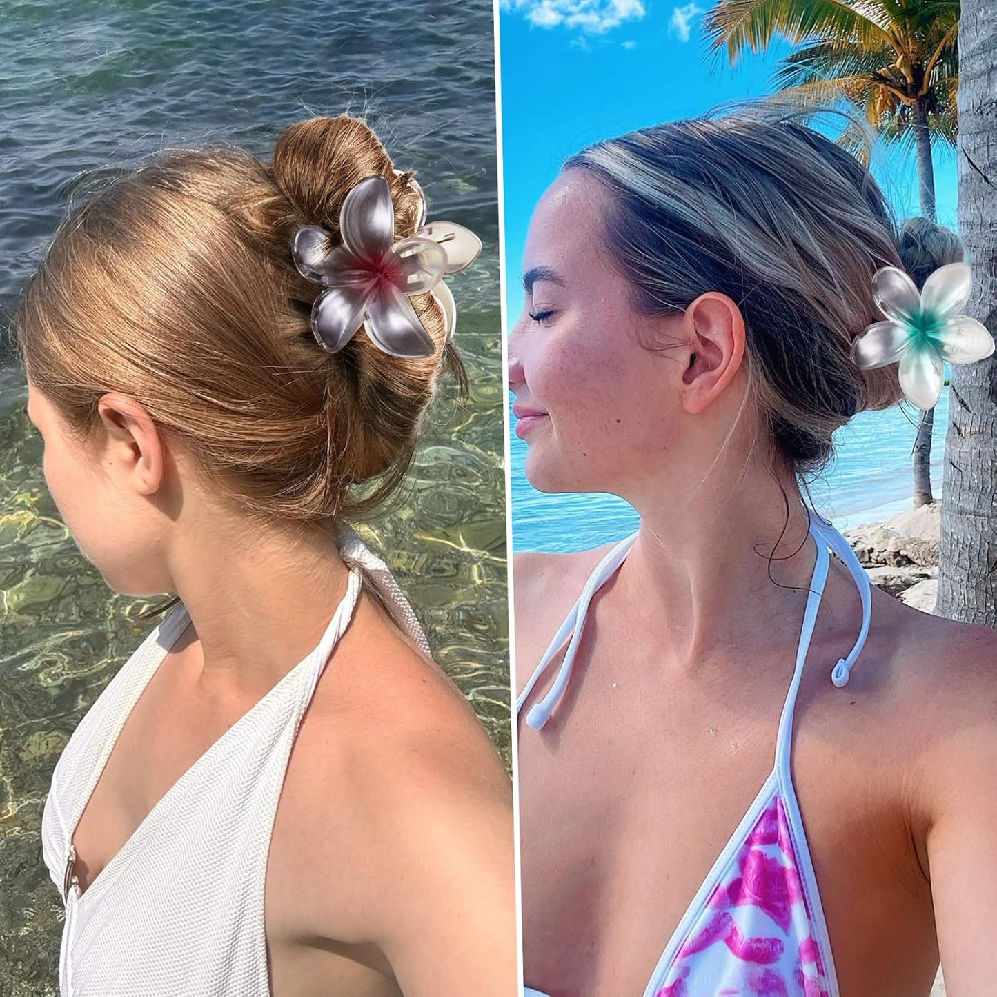 Hawaiian Flower Hair Claw Clips for Women, Plumeria Hair Clips, Cute Summer Beach Hair Accessories