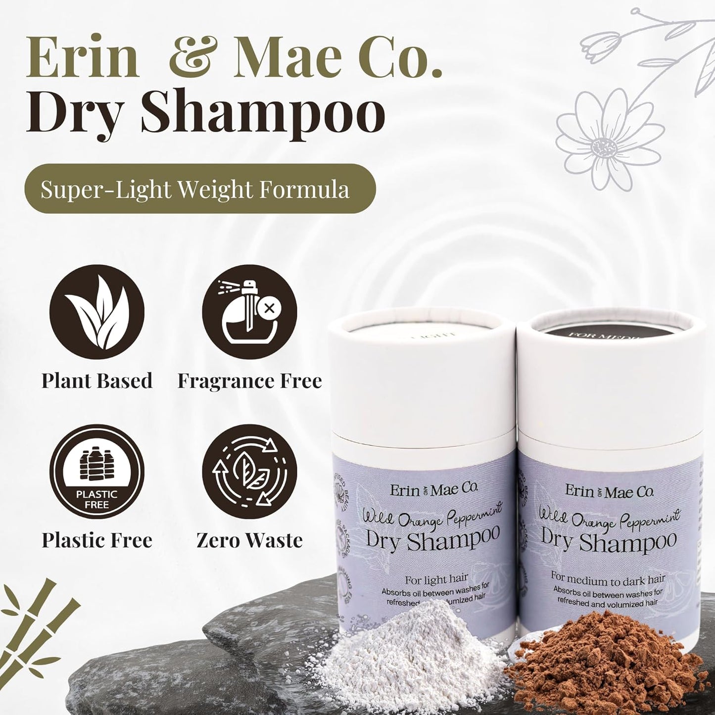 Dry Shampoo Powder | Natural Refreshing Non-Aerosol Organic Shampoo For Women & Men | Artificial Fragrance Free With Less Grease | Travel Size Eco-Friendly Paper Shaker Tube | Light Hair - 2oz