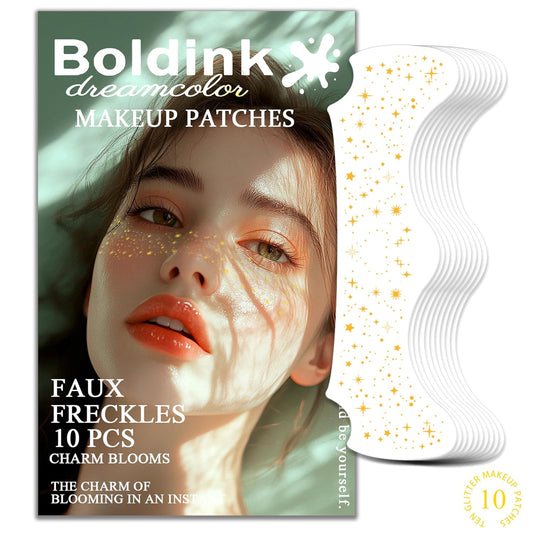 10 Pcs Gold Face Makeup Patches,Glitter Freckles Face Tattoo,Waterproof Face Glitter Speckles,Faux Freckle Patches,Temporary Face Freckles For Women(Gold Star)