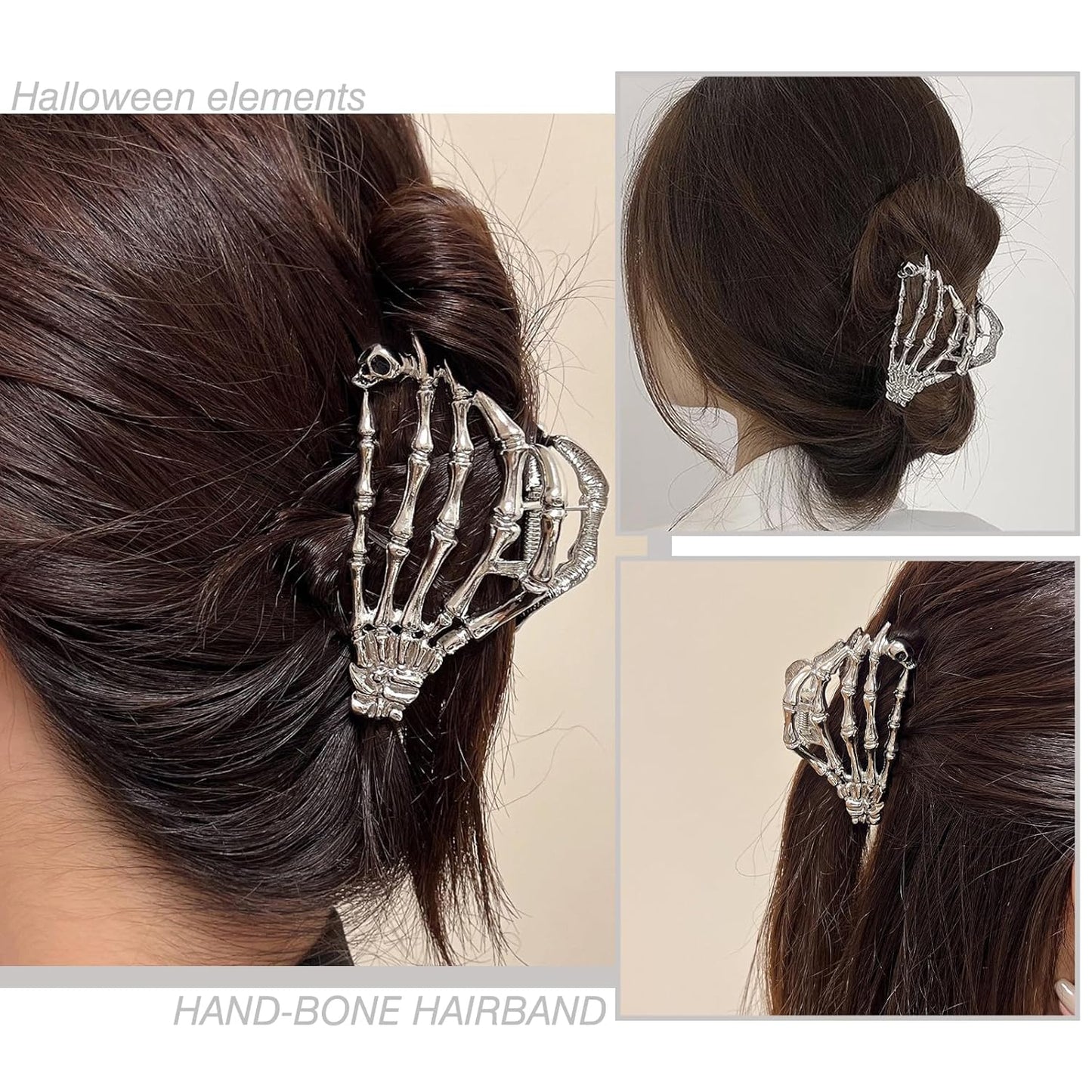 Skeleton Hand Claw Clips - Metal Silver Alloy Nonslip Terror Ghost Hand Strong Hold Punk Gothic Catch Clips for Women - Thick or Thin Hairs