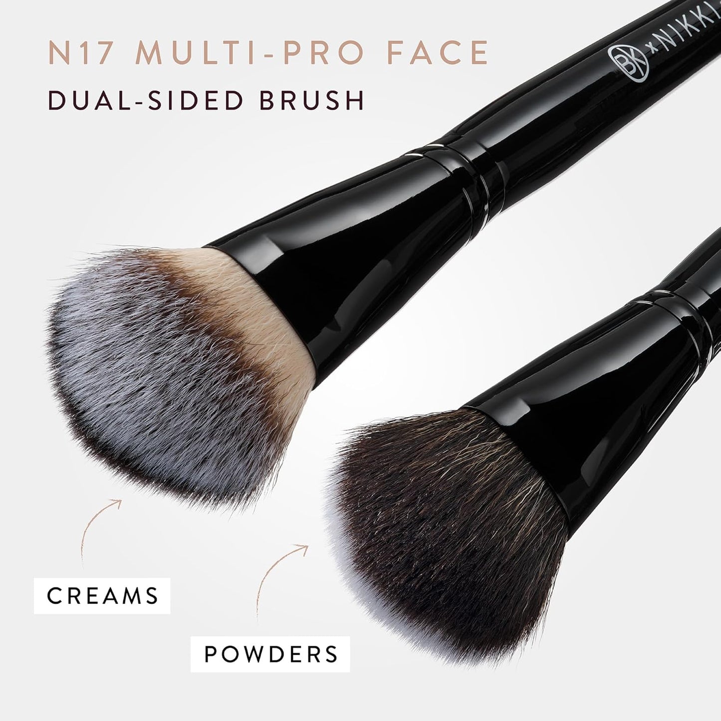 BK BEAUTY - NIKKI LA ROSE N17 MULTI-PRO FACE BRUSH – Dual-Sided Paddle Brush for Face Application, Liquid, Powder Blending - Bronzer, Contour, Blush, Foundation