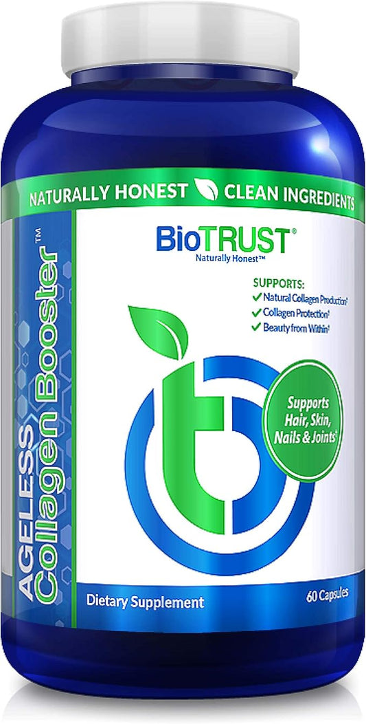 BioTrust Ageless Collagen Booster, Powerfully Support Beauty from Within, Plant-Based Collagen Builder, Glowing Skin, Gorgeous Hair, Beautiful Nails, Healthy Joints, 60 Capsules (30 Servings)