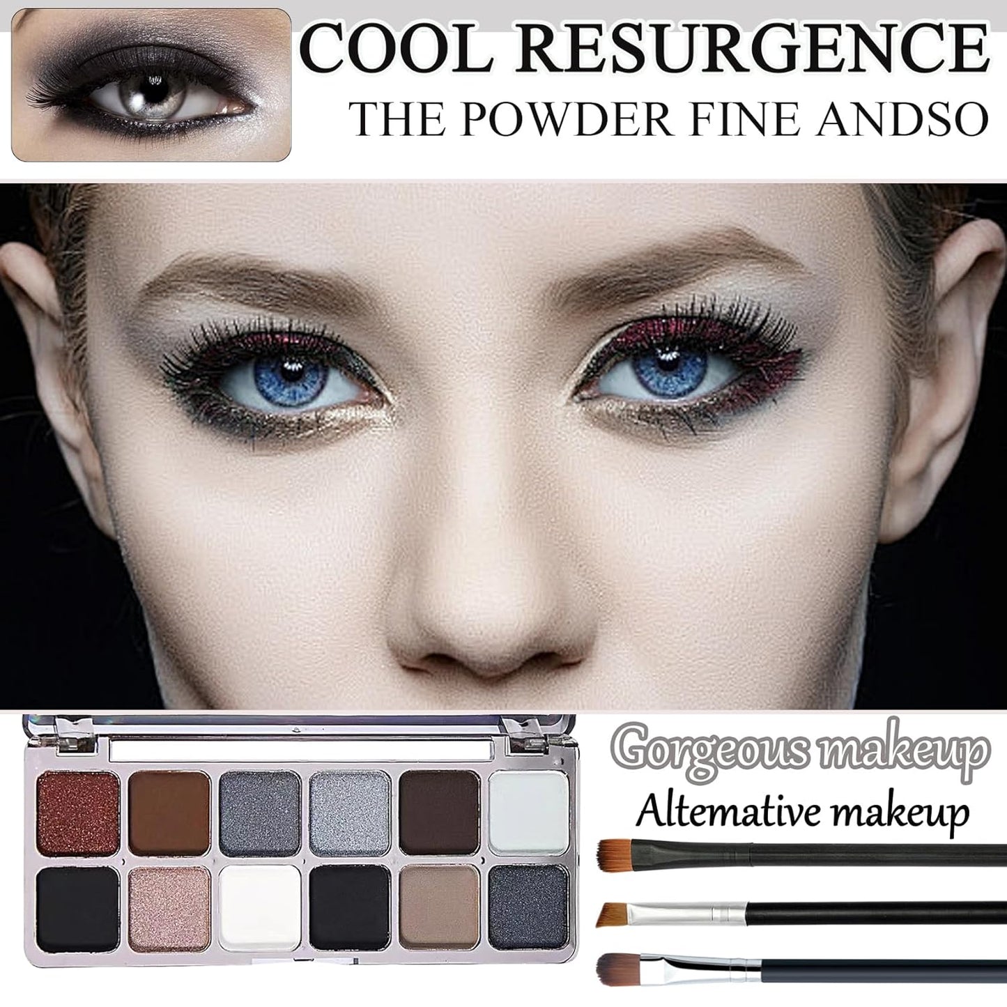 Black Grey Smoky Eyeshadow Palette,15 Colors Matte Shimmer Pigmented Eye Shadow Makeup Palette Set with 3 Eyeshadow Brushes,Glitter Eye Shadow for Daily Halloween Goth Makeup(N)