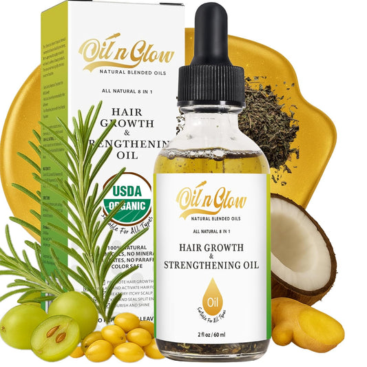 USDA Certified Organic 9 in 1 Natural Hair Growth Serum & Strengthening Oil with Rosemary, Castor, 100% Vegan Jojoba, Coconut, Grape Seed, Ginger & Scalp DHT Blocker Peppermint Oil 2 FL