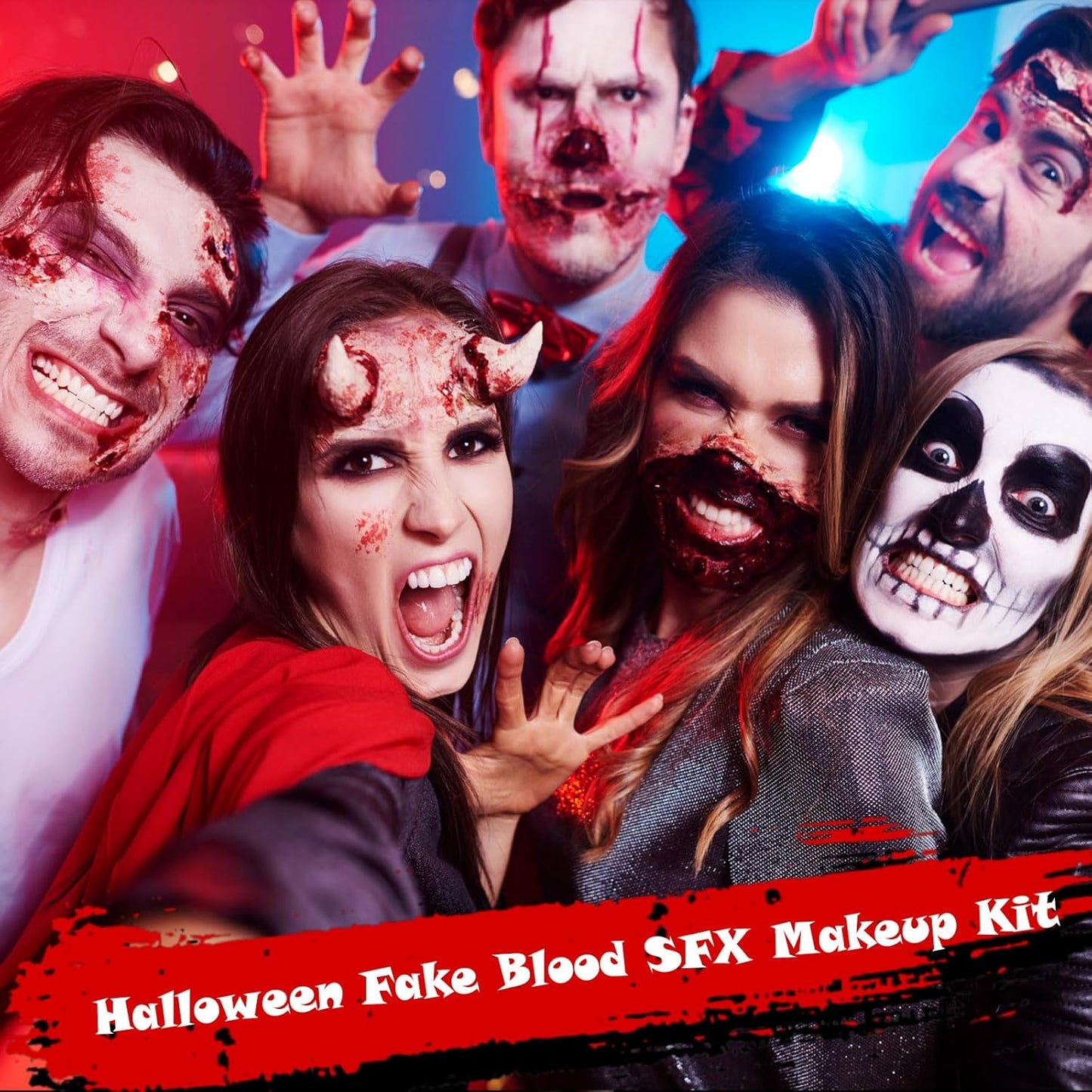Halloween Fake Blood Makeup Kit 3PCS, Blood Spray 2.1oz, Dripping Blood 2.1oz, Coagulated Gel 1.41oz, Washable SFX Makeup Set for Vampire Zombie Monster Cosplay & Party Dress Up