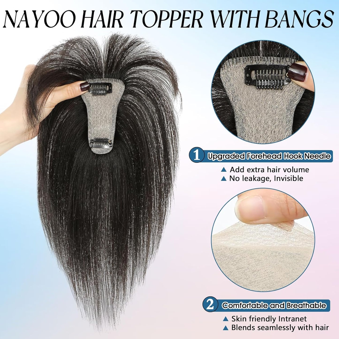 Bangs Hair Clip Human Hair Natural Black French Bangs for Women Fringe with Temples Hairpieces (Brown Black, 3D Bangs)