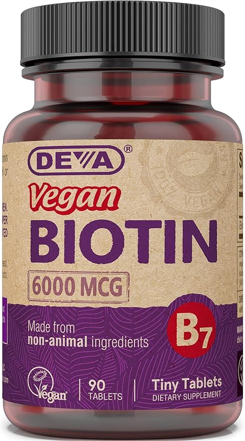 DEVA Vegan Biotin Supplement 6000 mcg – Easy-to-Swallow Vitamin B7, Tiny Tablets, 90 Count