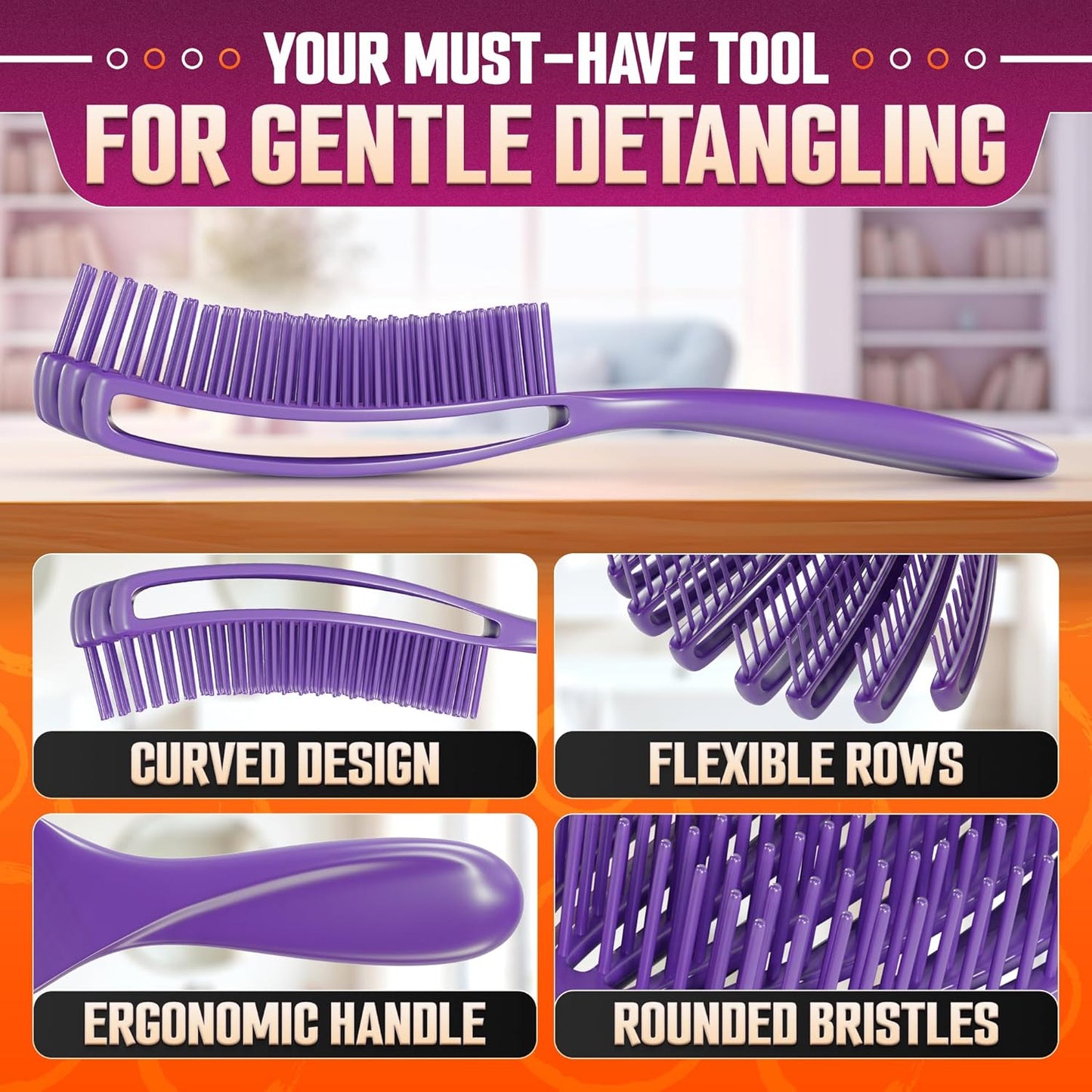 2 Pcs Detangling Curl Brush for Curly Hair Pink & Violet Set – Ergonomic Shell Shape Design and Scalp-Fitting Detangling Brush for Curly Hair and Locks – Easy Tangle Removal Curl Detangler Brushes