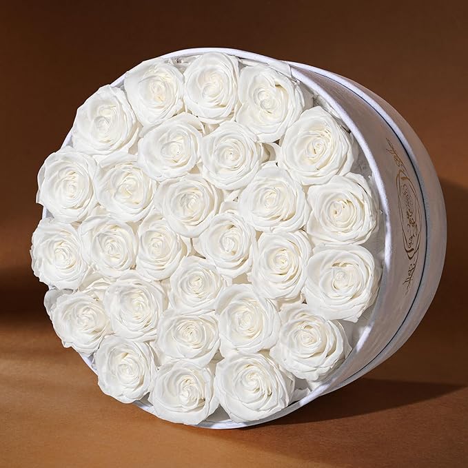 27 Flowers in a Luxury Suede Box, Birthday Gifts for Women, Preserved Flowers, Mothers Day Roses Gift for Mom, White