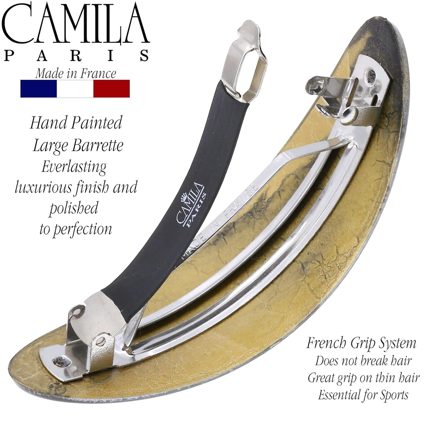 Camila Paris CP3325 French Hair Barrette Oval For Thick Curly Wavy Long Hair, Strong Hold Grip Hair Clips for Women, No Slip Rubberized Metal Clasp, Styling Girls Hair Accessories, Made in France