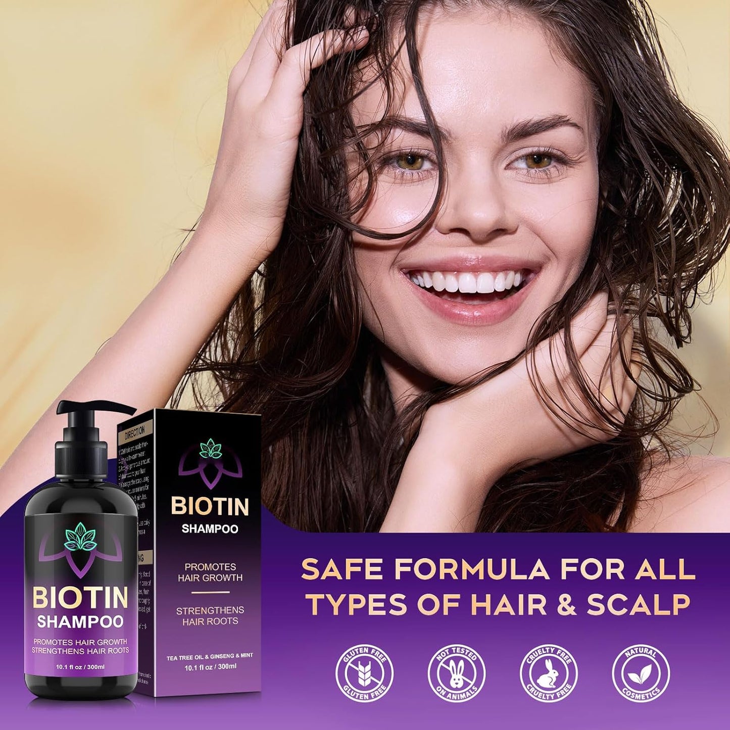 Biotin Hair Growth & Thickening Shampoo with Root Activator, Hair Loss Shampoo for Men And Women, Strengthen Roots, Control Oil & Thicken Thin Hair, Sulfate-Free, for All Hair Types, 10.1 Fl Oz