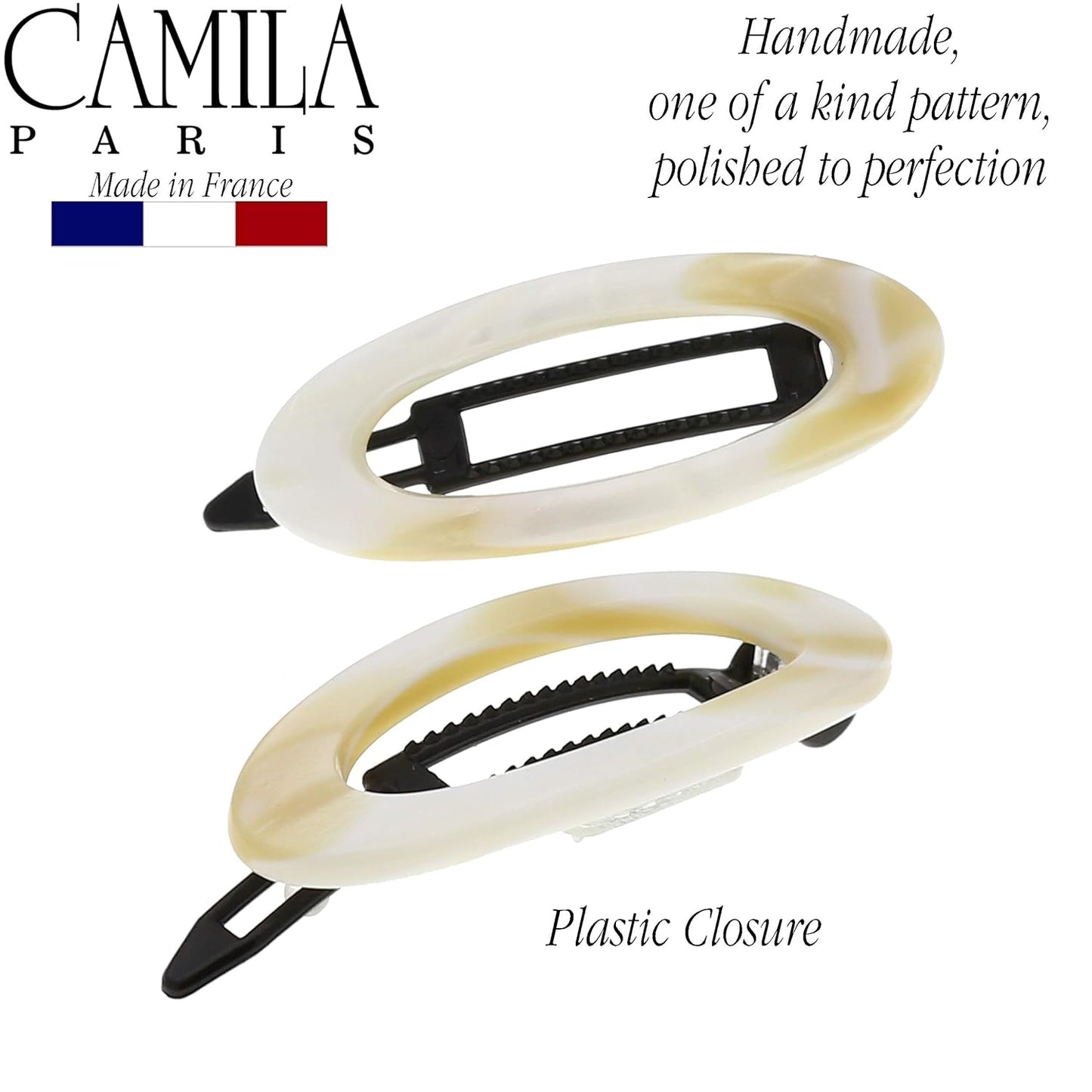 Camila Paris CP1994/2 French Hair Barrette Clip for Women, Handmade, Side Slide-in Metal-Free Closure Strong Hold Grip Hair Clips for Girls, No Slip Durable Styling Hair Accessories, Made in France