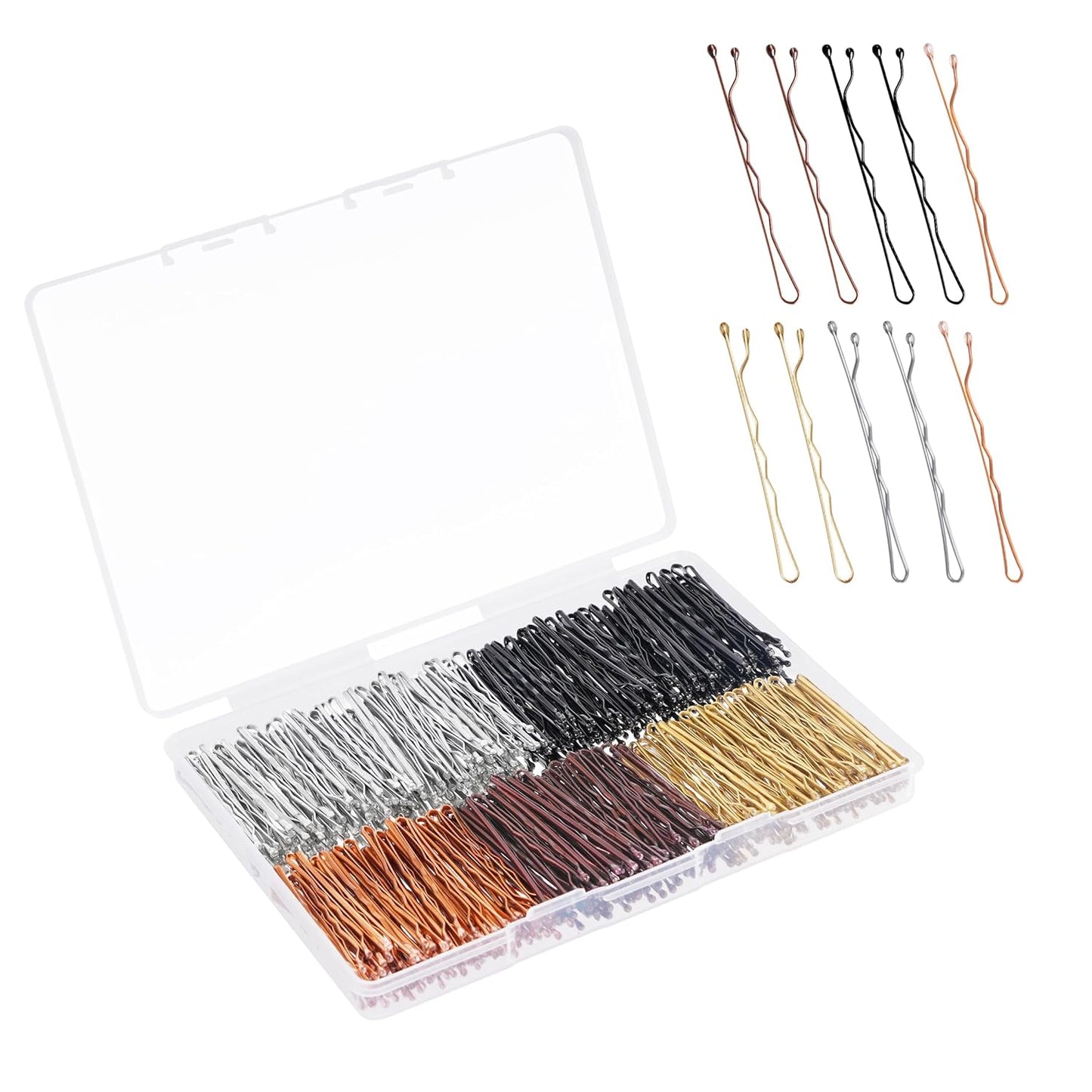 DF DUALFERV Bobby Pins, 500 Pcs Brown Blonde Black Hair, 2 Inch Premium, Secure Hold, Hair Pins for Women and Girls