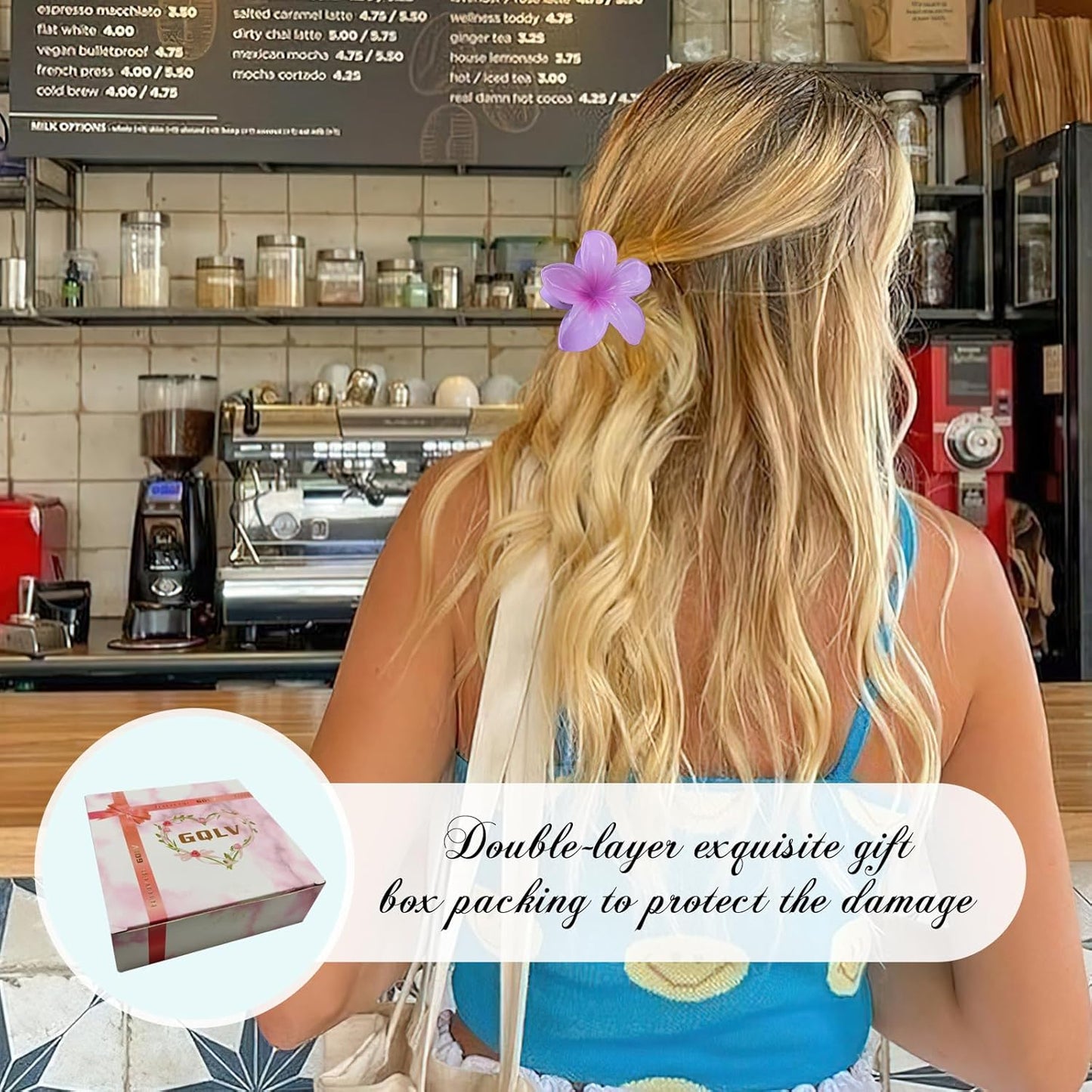 Hawaiian Flower Claw Hair Accessories for Women - 4PCS Large Nonslip Clips for Thick and Thin Hair, Strong Hold, Cute Banana Clips