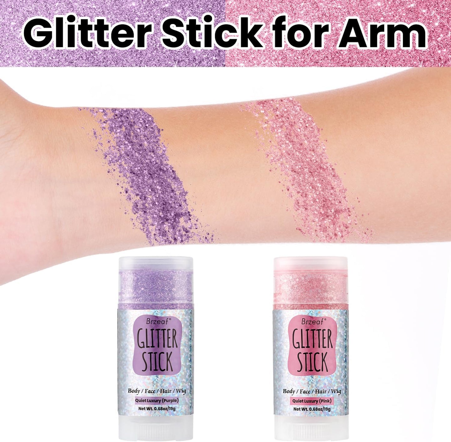 Brzeaf Waterproof Purple Glitter Stick, Shimmery&Long Lasting, Halloween Chunky Glitter for Face/Body/Hair/Eyes, Singer Concert Music Rave Festival, Glitter Stick Makeup for Women Men
