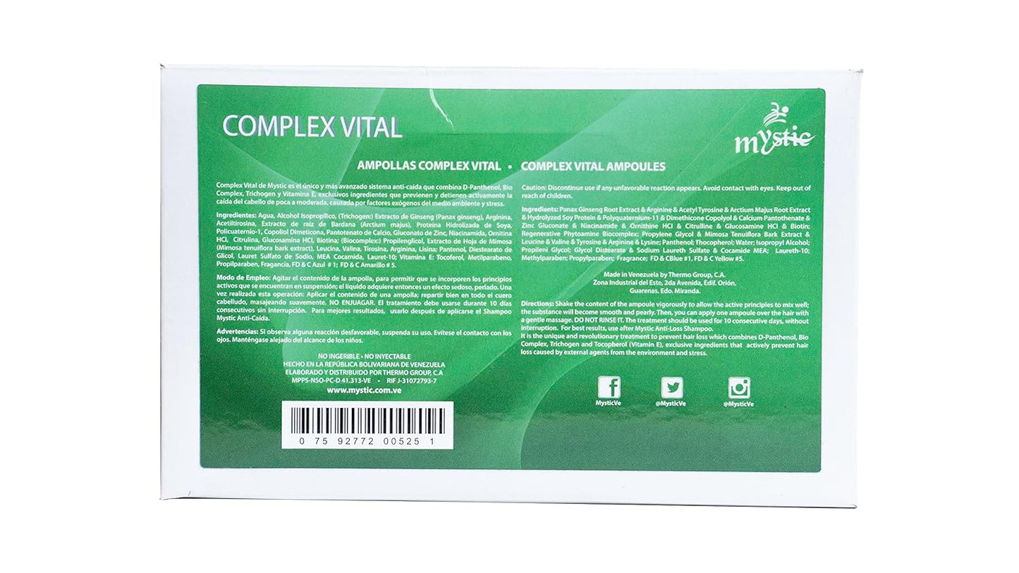 Mystic Complex Vital Ampoules For Hair Loss and Thinning - Regrowth Treatment With Biotin Bio-Complex and Tocopherol (Pk.24)