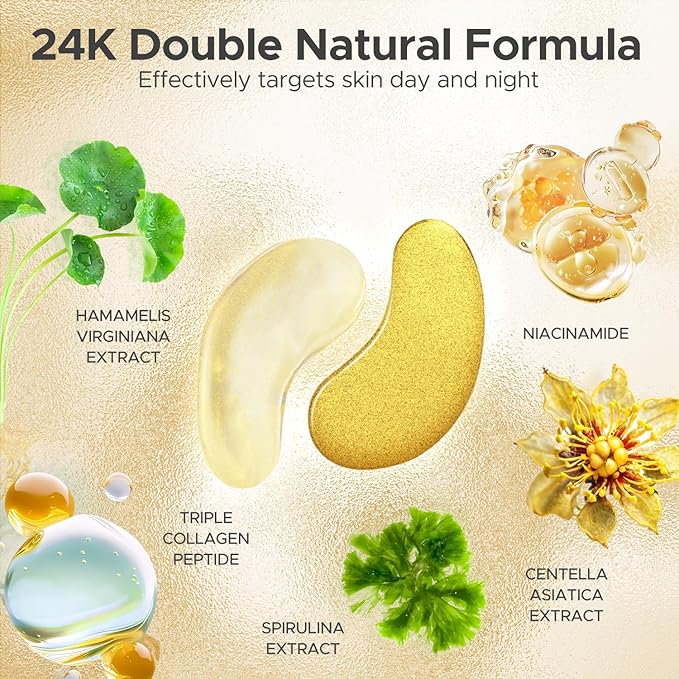 Under Eye Patches for Puffy Eyes,Dark Circles,Wrinkles & Eye Bags-Day & Night Eye Mask Gel Set with Collagen & 24K Gold,Ideal Undereye Skincare Gift for Bridesmaids, Women & Birthdays