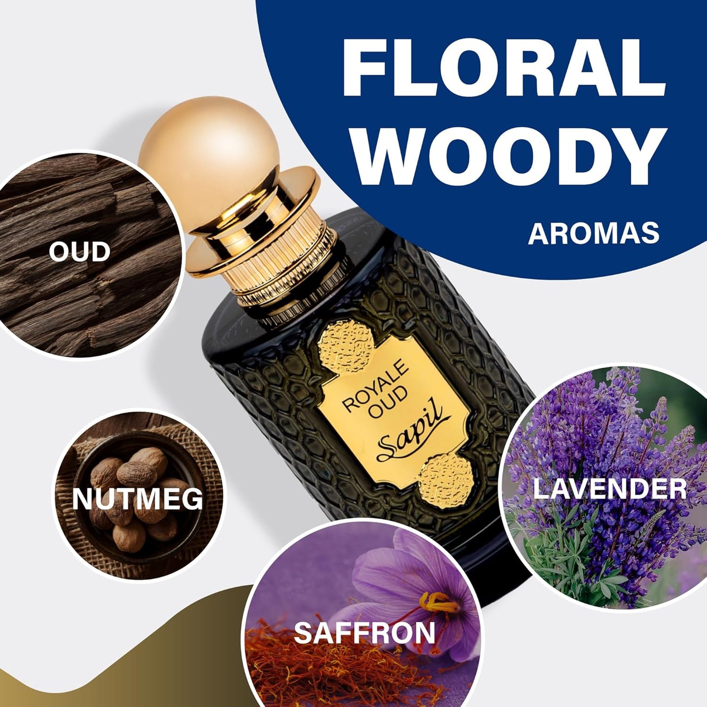 Sapil Royale Oud Unisex Eau De Parfum – Saffron, Nutmeg & Patchouli Musk Blend – Long-Lasting Luxury Arabic Oud Perfume for Men & Women – Premium Dubai Fragrance – 3.38 oz