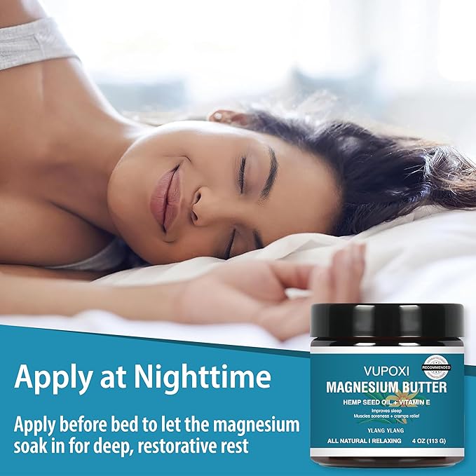 Magnesium Cream for sleep with Hemp Seed Oil, Jojoba oil,Vitamin E and Shea Butter -Magnesium Lotion – Nighttime Magnesium Cream – Legs, Arms or Chest - Topical Magnesium Chloride (4 fl, Ylang Ylang)