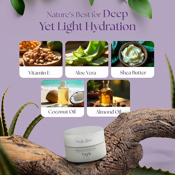 Thick Whipped Body Butter for Women – Moisturizer with Organic Coconut Oil, Shea Butter & Vitamin E – Silky Hydrating Body Butter for Soft, Smooth Skin - Vanilla Bloom 8 Oz