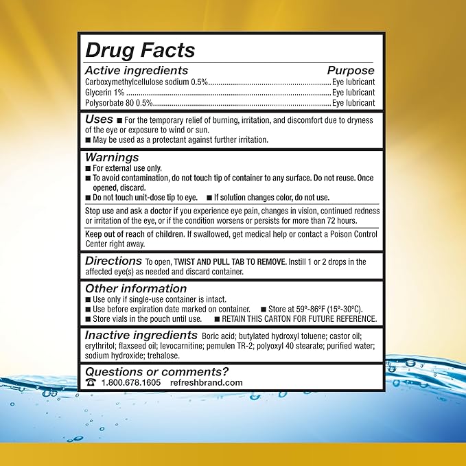 Refresh Optive MEGA-3 Lubricant Eye Drops Preservative-Free Artificial Tears, 0.01 fl oz (0.4 mL), 60 Single-Use Containers (Pack of 2)