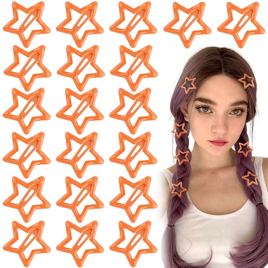 Joez Wonderful 20 Pcs Star Hair Clips, 1.18"/3cm Metal Snap Hair Clips, Cute Star Clips Hair Barrettes, Non-Slip Fashion Hair Accessories for Women (Orange)