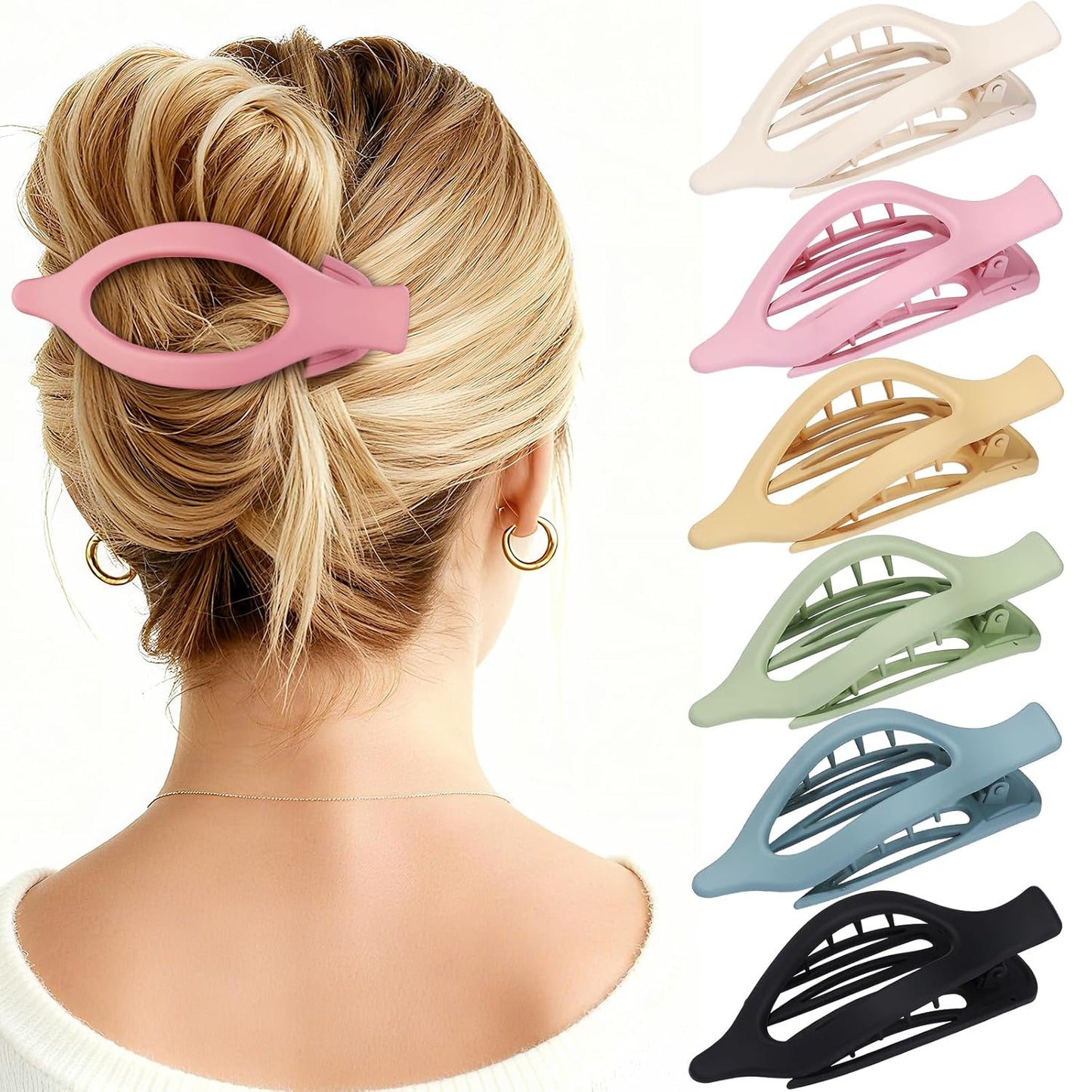 Flat Hair Clips for Women - 6 PCS French Flat Claw Clips Medium Hair Clips for Girls Large Hair Claw Clips for Thick or Thin Hair Strong Hold No Slip Hair Accessories for women (Light Colorful)