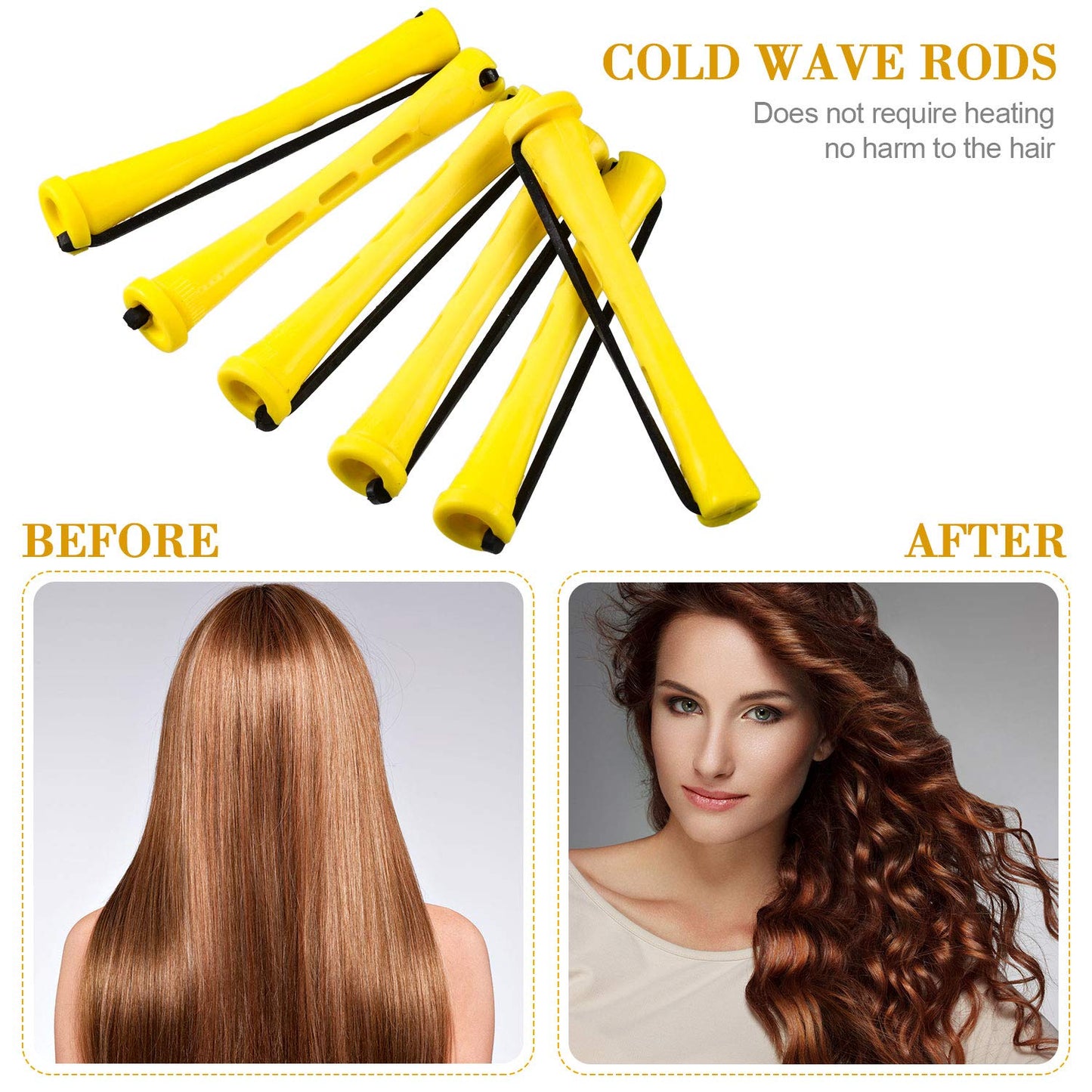 48 Pieces Hair Perm Rods Short Cold Wave Rods Plastic Perming Irons Hair Curling Rollers Curlers with Steel Pintail Comb Rat Tail Comb for Hairdressing Styling Supplies(0.28 Inch,Yellow and Orange)
