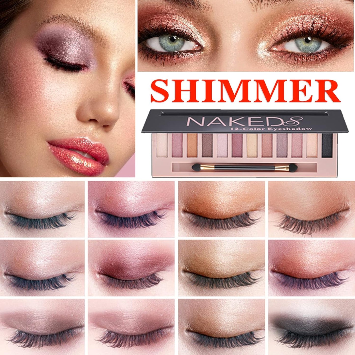 Pearl 12 Colors Makeup Naked Eyeshadow Palette,Nude Matte Shimmer Eyeshadow Palette,Natural Glitter Pigment Eye Shadow Pallete Set Long Lasting & Waterproof Smokey Eye Professional Beauty Makeup Kit