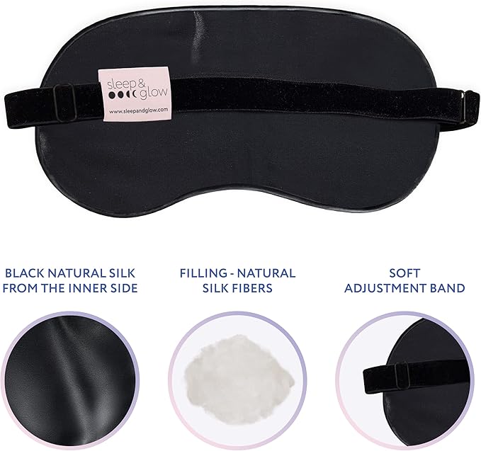 SLEEP & GLOW Silk Sleep Eye Mask Luxury Mulberry 22 Momme 100% Natural Triple Silk Blindfold with Adjustable Strap for Comfortable Sleeping & Face Skin Care (Pink)