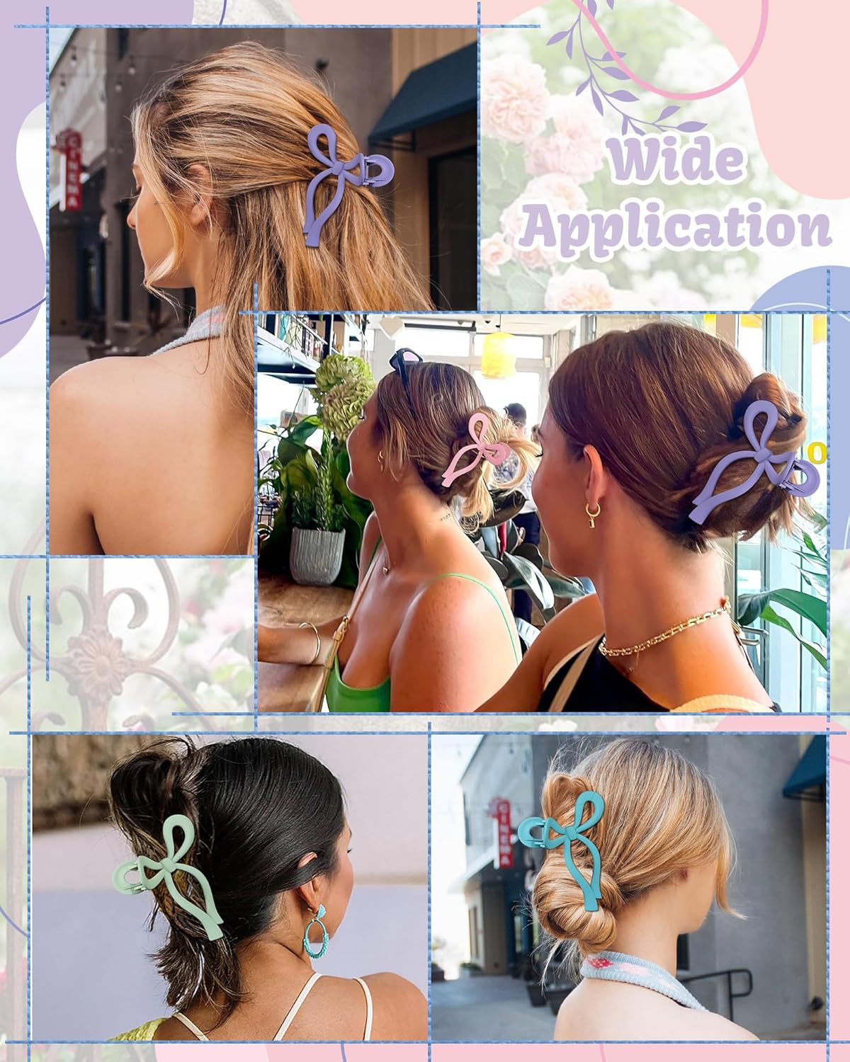 4 PCS Bow Hair Clips Bow Claw Clip for Women Nonslip Large Hair Claw Clips for Thin and Thick Hair Strong Hold Hair Bows (Pink+Green+Purple+Blue)