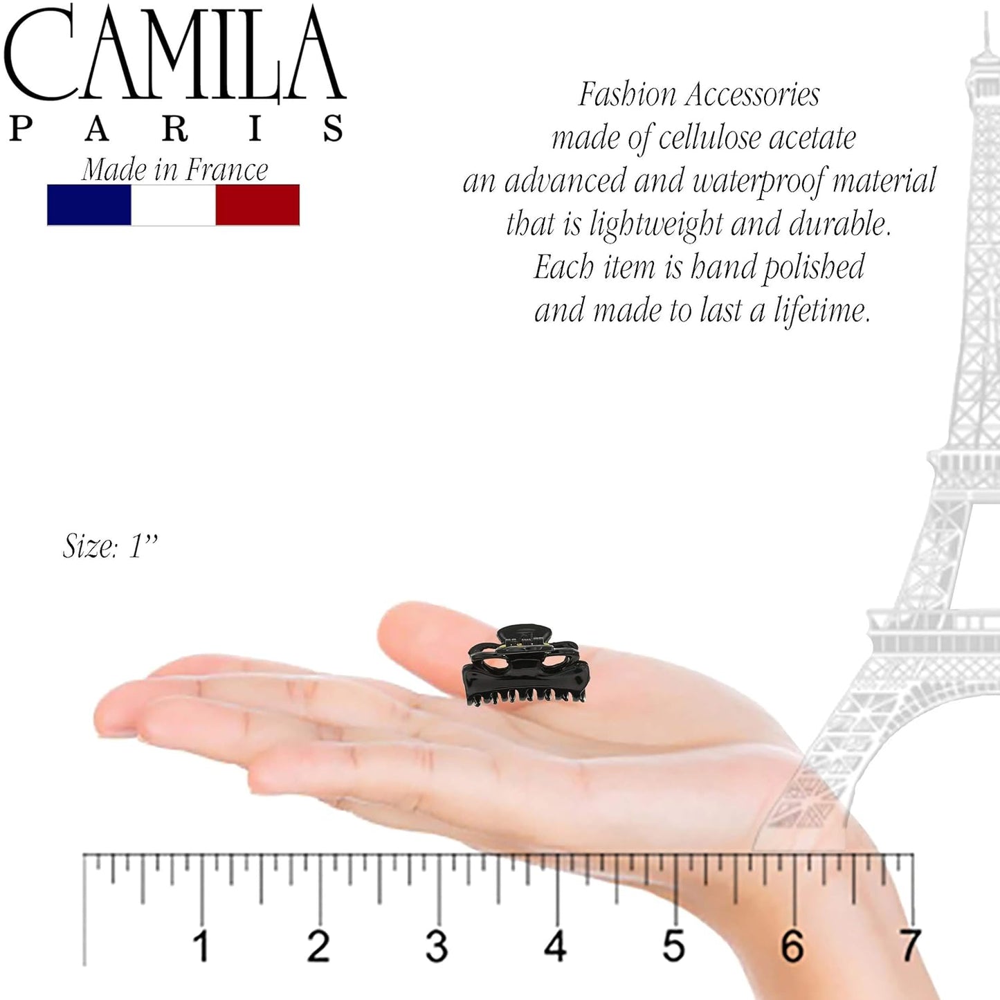 Camila Paris CP2671/2 French Hair Clip for Women, Set of 2 Small 1 inch Girls Hair Claw Clip Jaw Fashion Durable Styling Hair Accessories for Women, Ladies Strong Hold Grip Clamp, Made in France