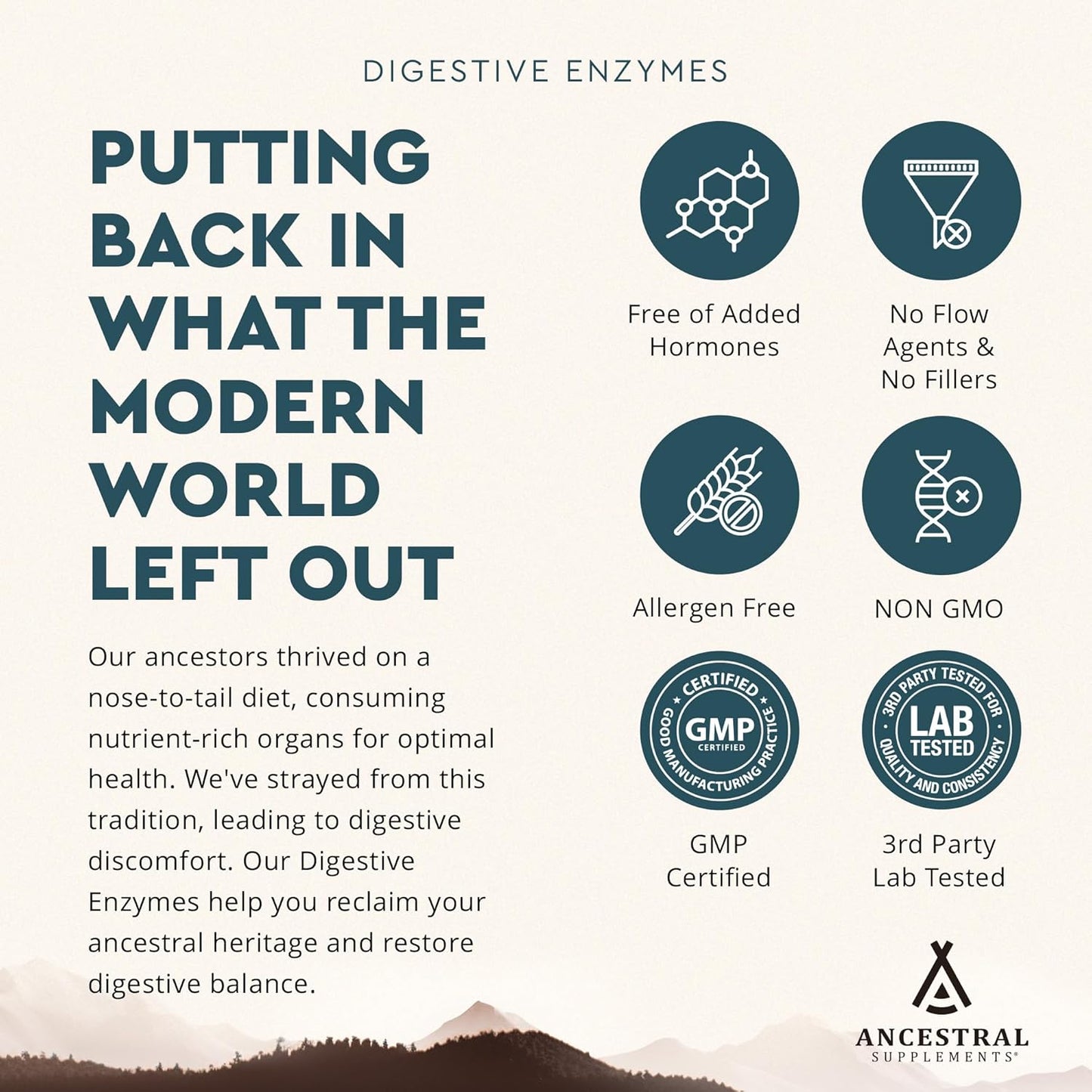 Ancestral Supplements Digestive Enzymes for Women & Men, 90 Capsules, with Probiotics and Grass Fed Beef Organs, Supports Gut Health, Digestive Health & Nutrient Absorption, Allergen Free, Non GMO