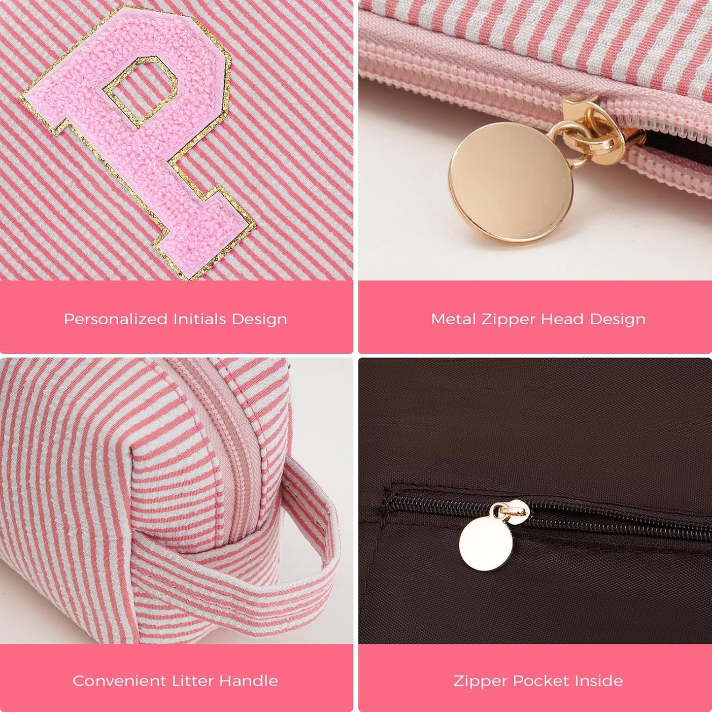 Personalized Makeup Bag for Women Girls - Fashion Cosmetic Bag Trendy Travel Toiletry Bag with Initials Letter - Teen Gifts - Peach,P