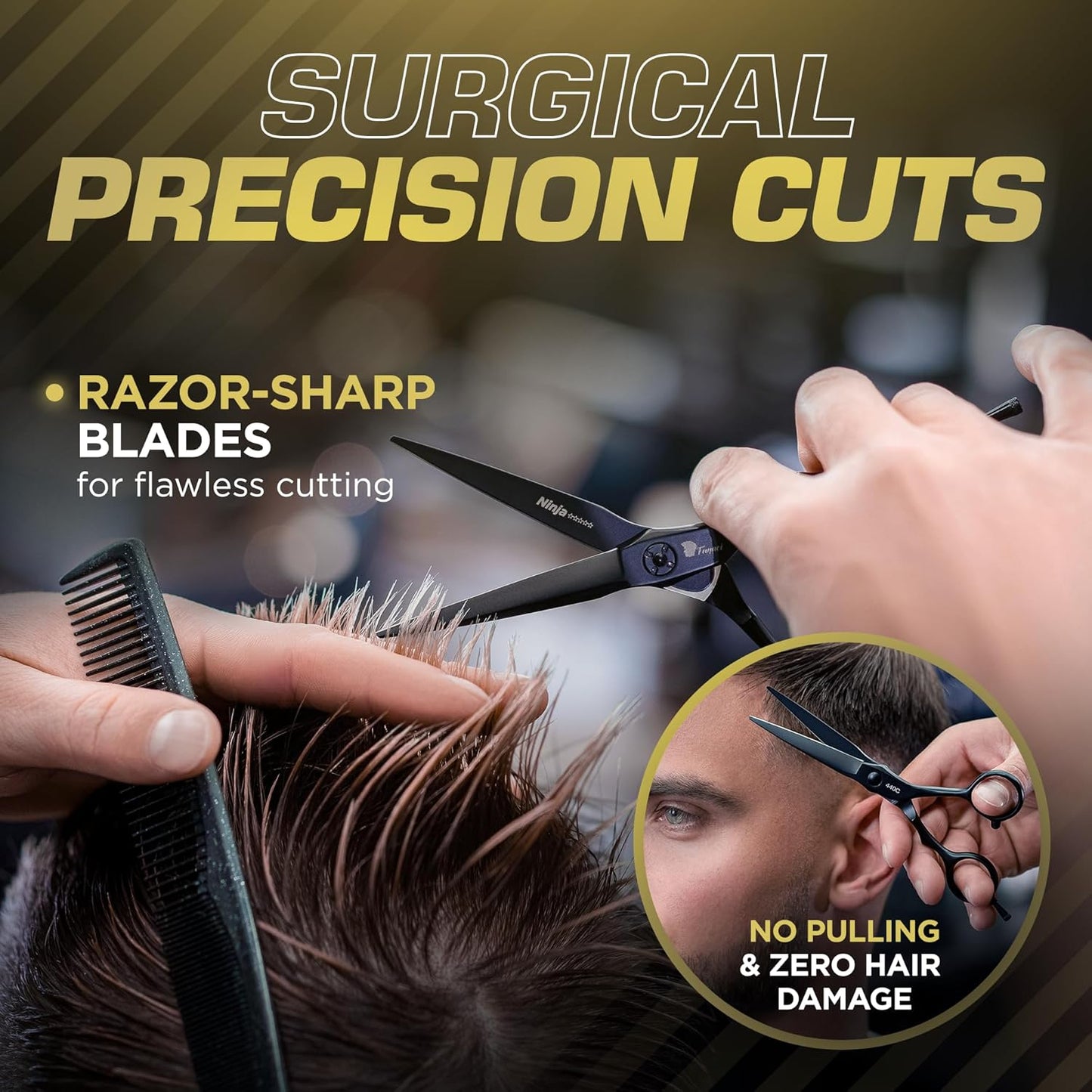 Fagaci Hair Scissors Professional Left 6” 440C Steel for Superior Precision, Extremely Sharp Blades Hair Cutting Scissors for Women & Men, Durable Sharpness Hair Shears for Hair Cutting