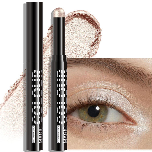 Glitter Eyeshadow Stick - Beige Shimmer Long Lasting Cream Eye Brightener Shadow Pencil Buildable Sparkling Face Highlighter Makeup, Lightweight Waterproof & Smudge Proof for Easy Application