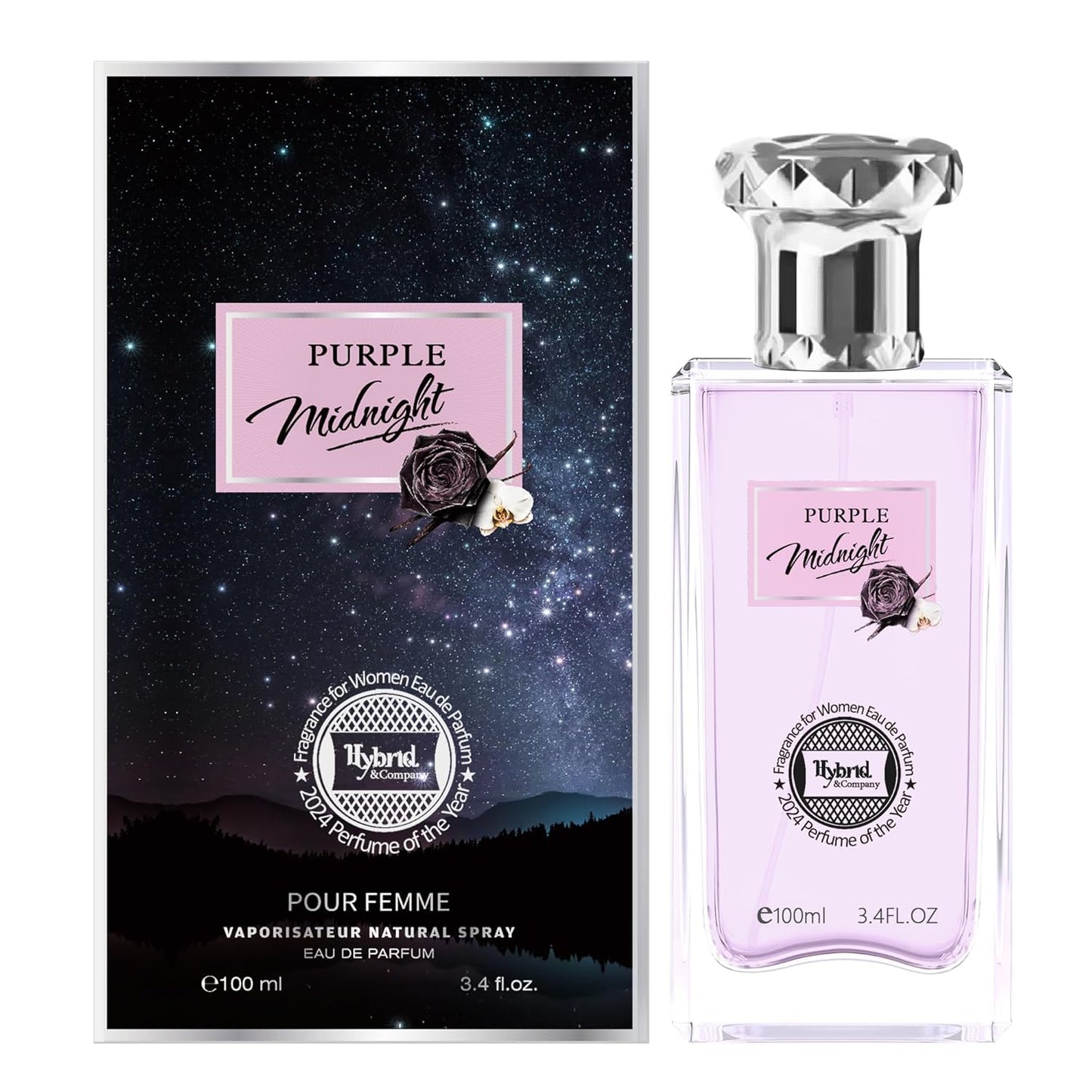 Hybrid & Company Women Purple Midnight Pour Femme Eau De Parfum Vaporisateur Natural Spray 3.4 Fl Oz