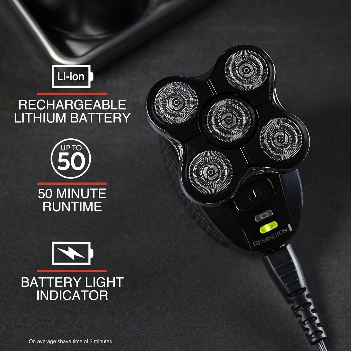 Remington XR7000 Balder Pro Rotary Shaver Rechargeable Waterproof Electric Razor for Men Cordless Lithium Power 5 Dual Track Flexing Heads and Pop-Up Trimmer Black