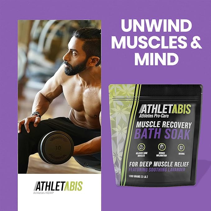 Epsom Salt for Soaking - Sore Muscle Soak, [3lb] Magnesium & Hemp Oil Bath Salts for Sore Muscle Relief, Post-Workout, Relaxation, & Foot Soak – for Women & Men (Lavendar)